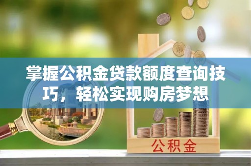 土库掌握公积金贷款额度查询技巧，轻松实现购房梦想